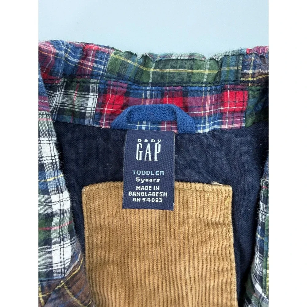 Gap Patchwork Blazer Boys 5T Red Blue Green Plaid Corduroy Elbow Patches Preppy